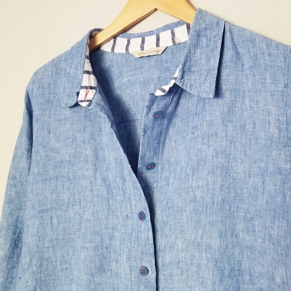 Soft Surroundings 100% Linen Lagenlook Chambray Blue Button Up Tunic Shirt 1X - Picture 6 of 16